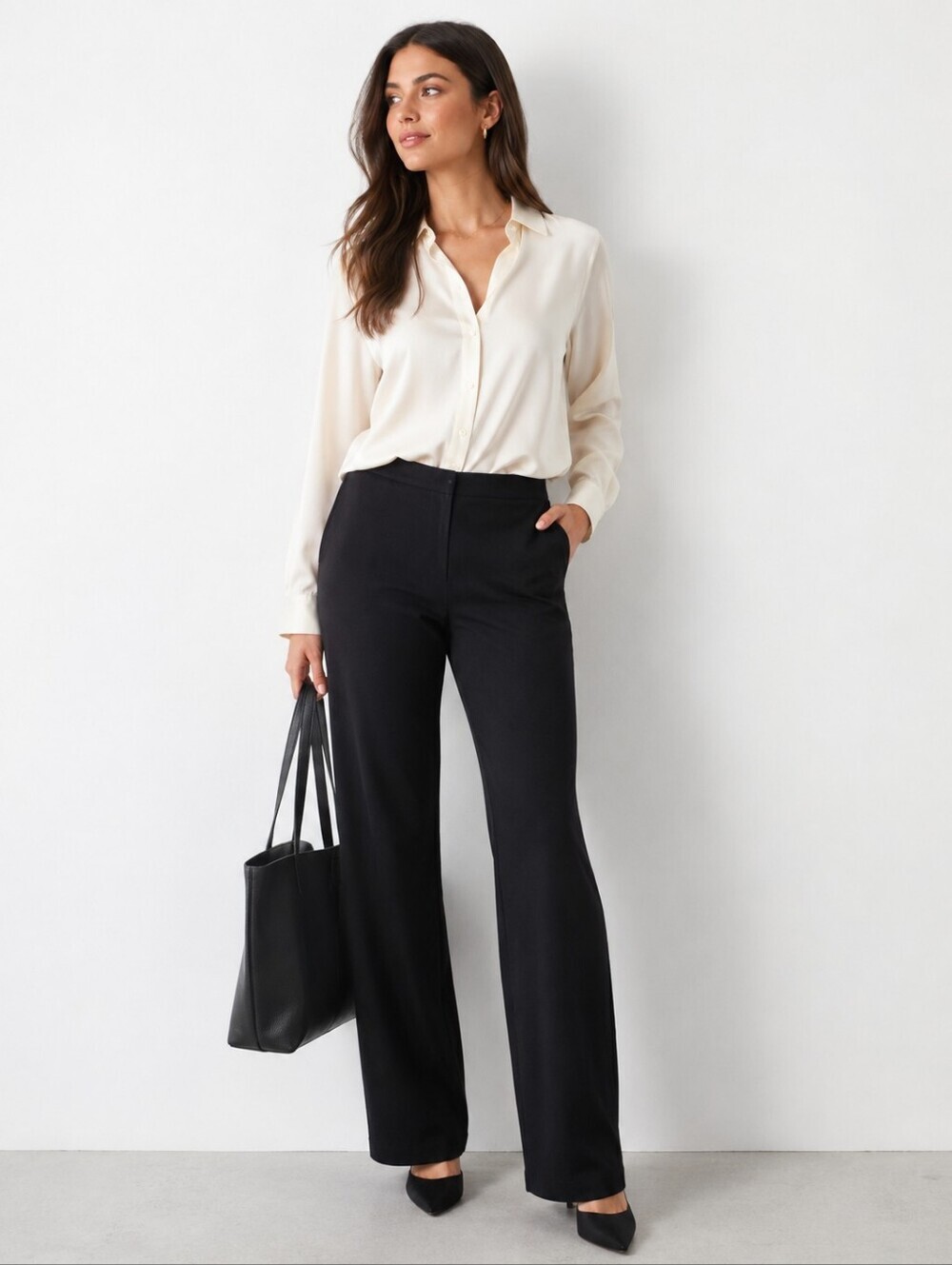 Eileen Fisher Black Wool Blend Knit Straight Leg Career Pants High Rise Small